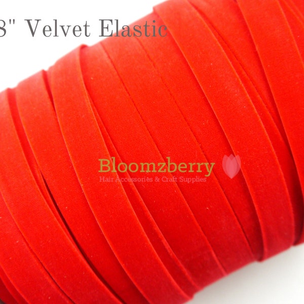 5/8" Velvet Elastic  - Red Color - Red Stretchy Velvet Elastic - None Glitter - Red Velvet Elastic - Hair Accessories  Supplies
