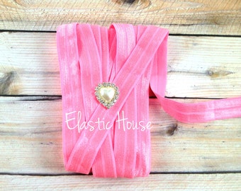 5/8" Fold Over Elastic - Passion Fruint Pink Color - Plain Elastic Fold Over - Pink Elastic Fold Over-  DIY Hair Accessories Supplies