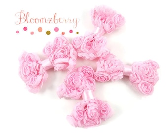 2.5" Shabby Rosette Bows - Pink Color - Pink Shabby Bow Trim - Pink Bows - NO Clip - Rosette Bows - Hair Accessories Supplies