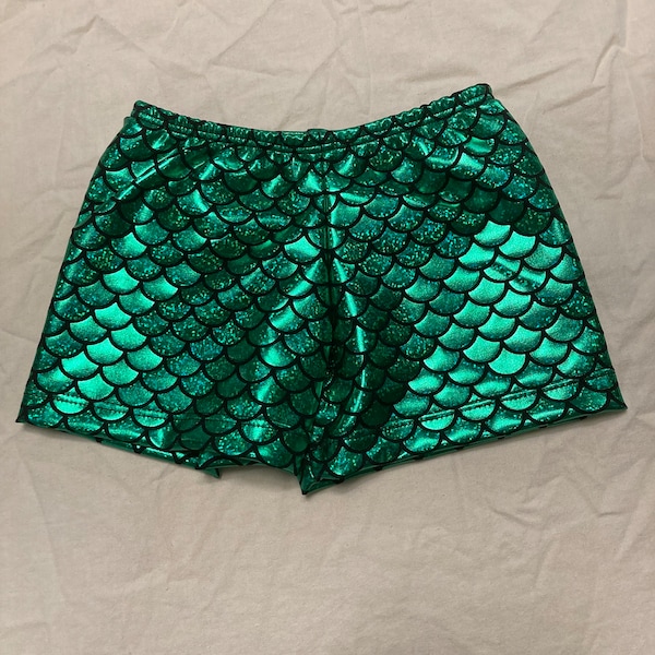Mermaid Fish scale shorts in metallic green ready to ship