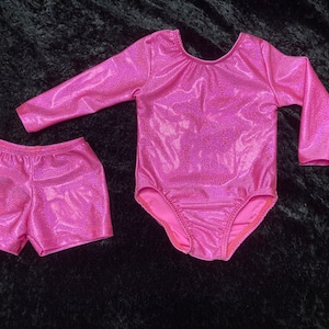 Pink Twinkle Long Sleeve gymnastic leotard and shorts Ready to ship