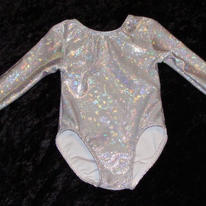 White Shattered Glass Long sleeve gymnastic leotard Ready to ship