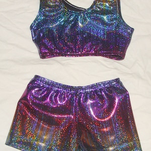 Rainbow of holographic colors Sports Bra and Shorts set Ready to ship