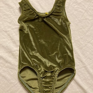 Olive green velvet gymnastic leotard Ready to ship