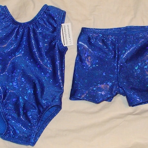 blue shattered glass Gymnastics leotard and shorts Ready to ship