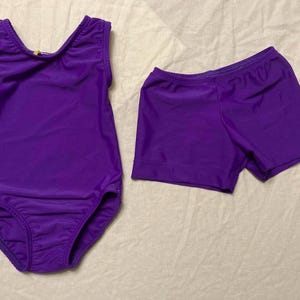 Purple spandex leotard and shorts Ready to ship