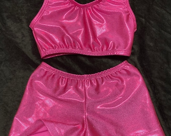 Bright Fuchsia Pink Mystique Sports bra and shorts ready to ship