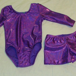 Purple Twinkle Long Sleeve gymnastic leotard and short Ready to ship