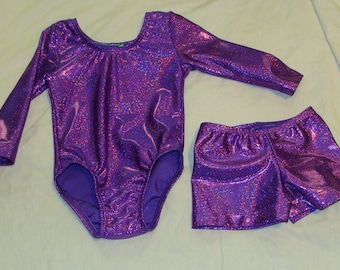 Purple Twinkle Long Sleeve gymnastic leotard and short Ready to ship