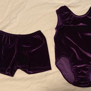 Purple velvet gymnastic leotard and shorts Ready to ship