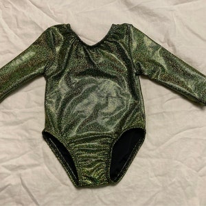 Olive twinkle on black long sleeve gymnastic leotard Ready to ship, picture is darker check picture 3 for better color