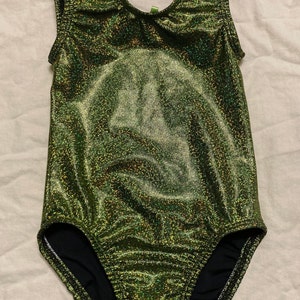 Olive twinkle on black gymnastic leotard Ready to ship, check picture 3 for better color