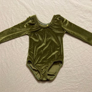 Olive green velvet Long sleeved gymnastic leotard Ready to ship