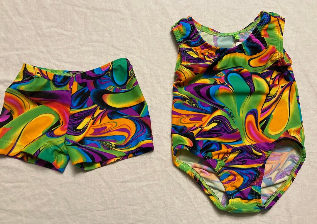 Neon Color Swirls Gymnastic Leotard and Shorts Ready to Ship Etsy