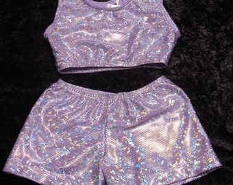 Iced Lilac Shattered Glass Sports Bra and Shorts set Ready to ship