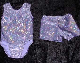 Iced Lilac Shattered Glass gymnastic leotard and shorts Ready to ship