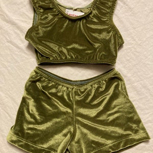 Olive green velvet Sports bra and shorts Ready to ship