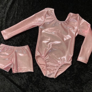 Light Pink Mystique long sleeve gymnastic leotard and shorts Ready to ship