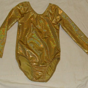Gold Twinkle Long sleeved gymnastic leotard Ready to ship