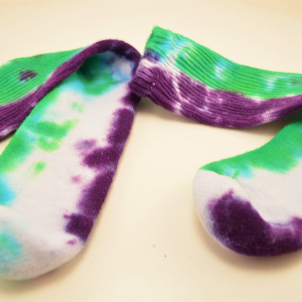 Green and Purple Cusioned Crew Socks,  Tie Dye Socks, Tie Dyed Crew Sock, Athletic Socks  #G-19 Size 8-12