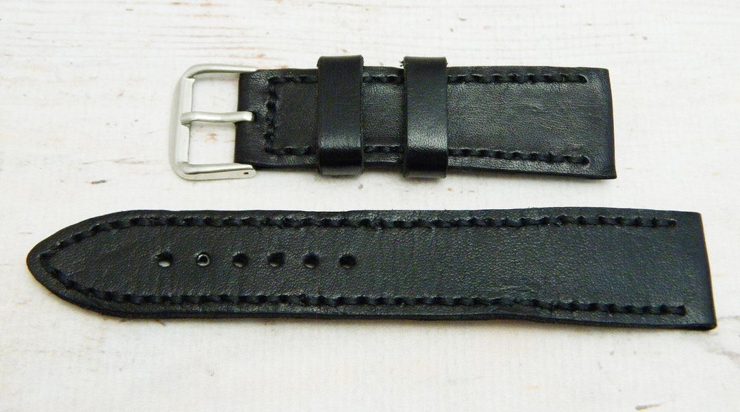 Handmade Leather Watch Strap Watch Band 22mm Black Hand - Etsy