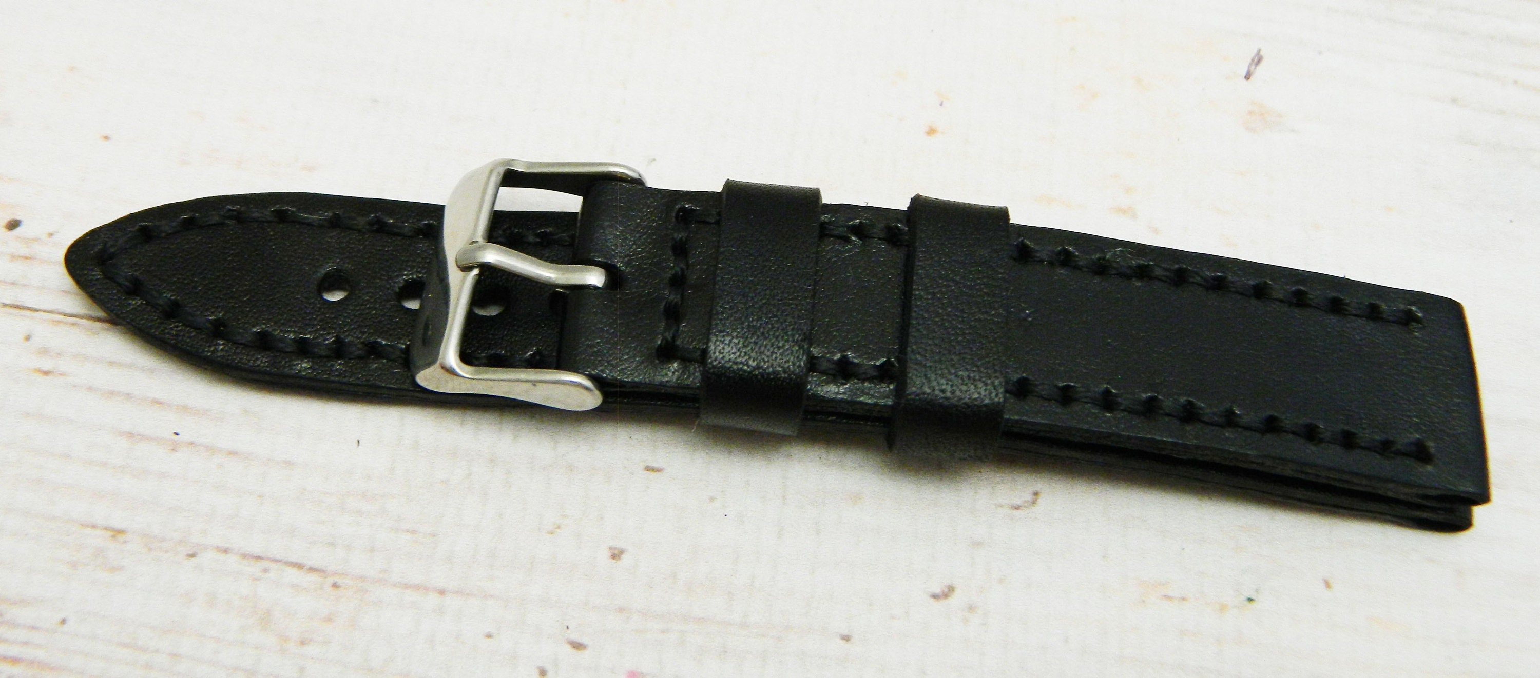 Handmade Leather Watch strap Watch band 22mm Black Hand | Etsy