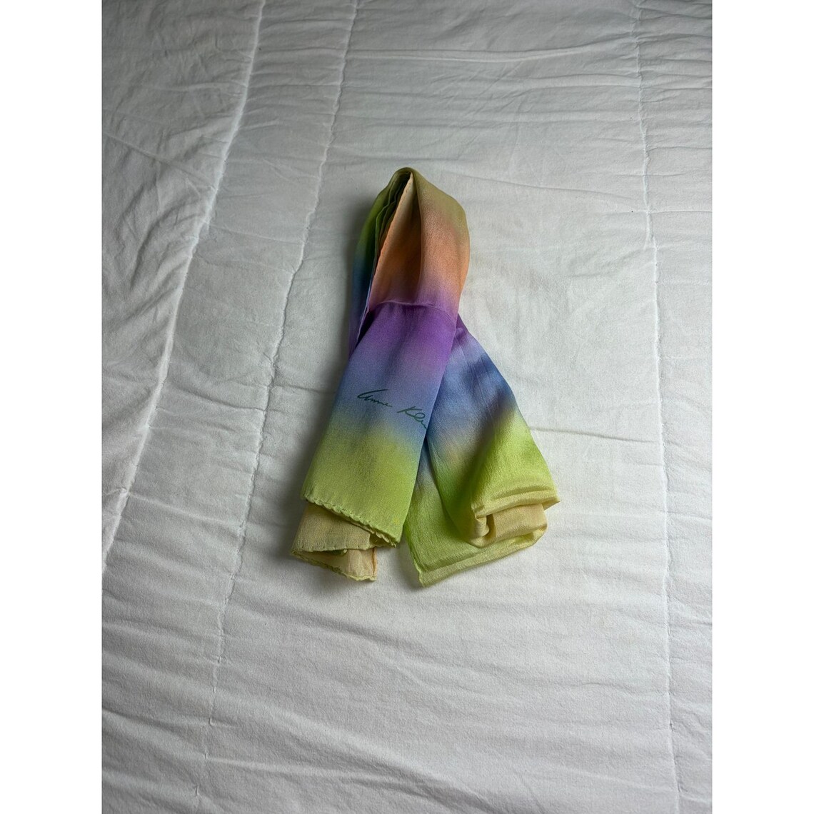 Anne Klein Vintage Silk Scarf Ombre Rainbow Gradient Watercolor Signature Scarf, foto 1 di 3