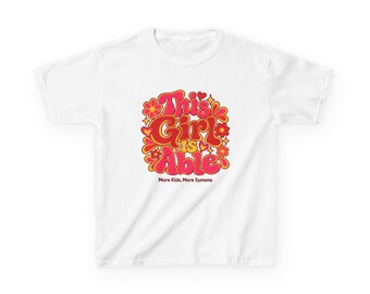 This Girl Is Able kids tee | Retro flower graphic, empowering slogan
