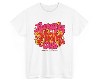 Koszulka Neurospicy Mom Club | Kwiatowa typografia w stylu retro lat 70.