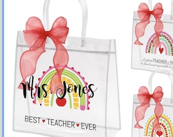 Personalized Teacher Gift Bag, Custom Name Rainbow Design, Appreciation Gift