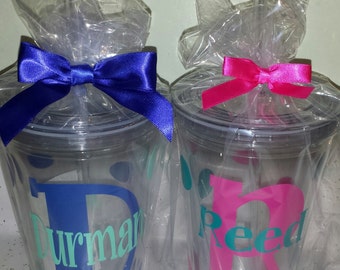 Personalized Tumbler Monogram Initial  16oz BPA free- Custom colors