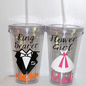 Ring Bearer Gift- Flower Girl Gift - Gifts under 20- Wedding Party - Kids Water Bottle - Personalized Children's Tumbler -  Ring Security