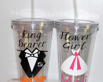 Ring Bearer Cups - Gifts under 20- Personalized  Wedding  Cups  -  Flower Girl Ring Bearer- Any Color Any Design Custom