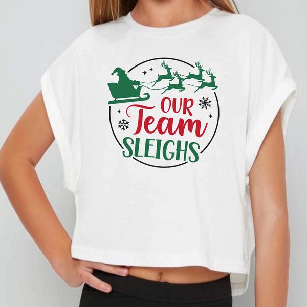 Cheer Christmas Crop Shirt- Our Team Sleighs- Cheer Christmas Crops -Cheer HolidayTees