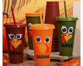 Kids Thanksgiving Cup / Thanksgiving Party Cups / Personalized Turkey Cups / Turkey Cups with Lid and Straw / Thanksgiving Cups Personalized