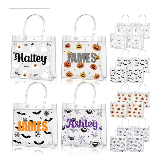 Personalized Halloween Favor Bag – Pumpkin Ghost Bat Spider Designs, Boo Basket
