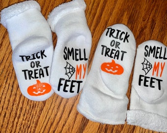 Halloween Baby Socks, Trick or Treat Smell My Feet, Unisex Cotton, Newborn Fall Gift
