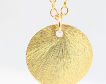 Gold Coin Necklace, 16k GOLD Over Sterling Silver Disc, Gold filled Chain, Reese Witherspoon's Necklace, drop necklace. Gold Necklace