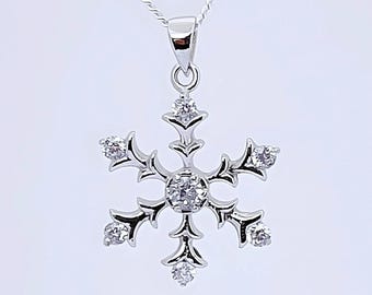 CZ Sterling silver Snowflake necklace, Silver Snowflake with Cubic Zirconia, Let it Snow. Snowflake Jewelry. Choose chain