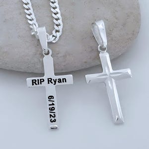 Sterlingzilveren ketting met gegraveerd kruis, klein kruis, lasergepersonaliseerd cadeau. Kies Ketting. 5146
