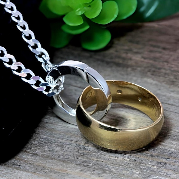 Collar porta anillos pequeño de plata de ley. Cadena gruesa para hombre y fina para mujer. Talla S-152
