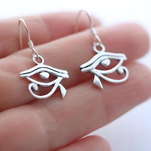 Sterling Silver Eye of Horus Earrings Egyptian Eye Earrings Leverback or Hook, Hypoallergenic Earring, No Nickel/Lead