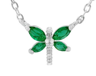 Solid Sterling silver Dragonfly Necklace, small dragonfly With rhodium, 8x8mm dragonfly necklace with cubic zirconia, 16″ + 2″ extension