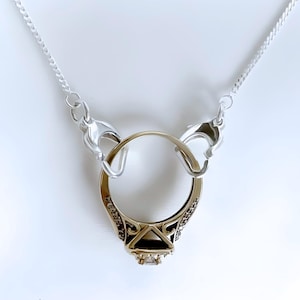 Sterling Silver Heart Ring Saver Necklace,  Small Heart Ring Pendant. Silver Ring Holder keeper, For 1, 1/2 thickness ring. CHOOSE Chain