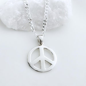 Sterling silver Peace Sign Necklace, Peace Necklace, Silver Peace sign Pendant Necklace. Choose your chain, Peace sign Jewelry. Medium R-784