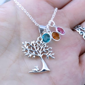 Sterling Silver Tree Family Birthstones Tree Necklace Family Necklace Personalized Birthstones Grandmother Mother Necklace. Choose chain