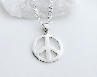 Sterling silver Peace Sign Necklace, Peace Necklace, Silver Peace sign Pendant Necklace. Choose your chain, Peace sign Jewelry. Medium R-784