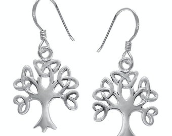 Sterling Silver Tree Earrings Trinity Tree Earrings Celtic Tree Earrings. Size Tree 14mm w x 16mm L plus hook or Lever back.