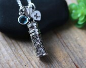 Sterling Silver Tube Necklace. Memorial Cremation Ashes Urn Pendant. cremation jewelry. Choose initial birthstone chain. Rf-924