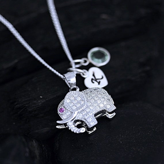 Sterling Silver Elephant and Baby Pendant with Rose Gold Overlay and  Diamond Eye Accent